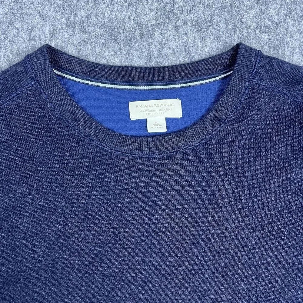 Banana Republic Men's Knit Sweater Crewneck Long Sleeve Blue 100% Cotton Size XL